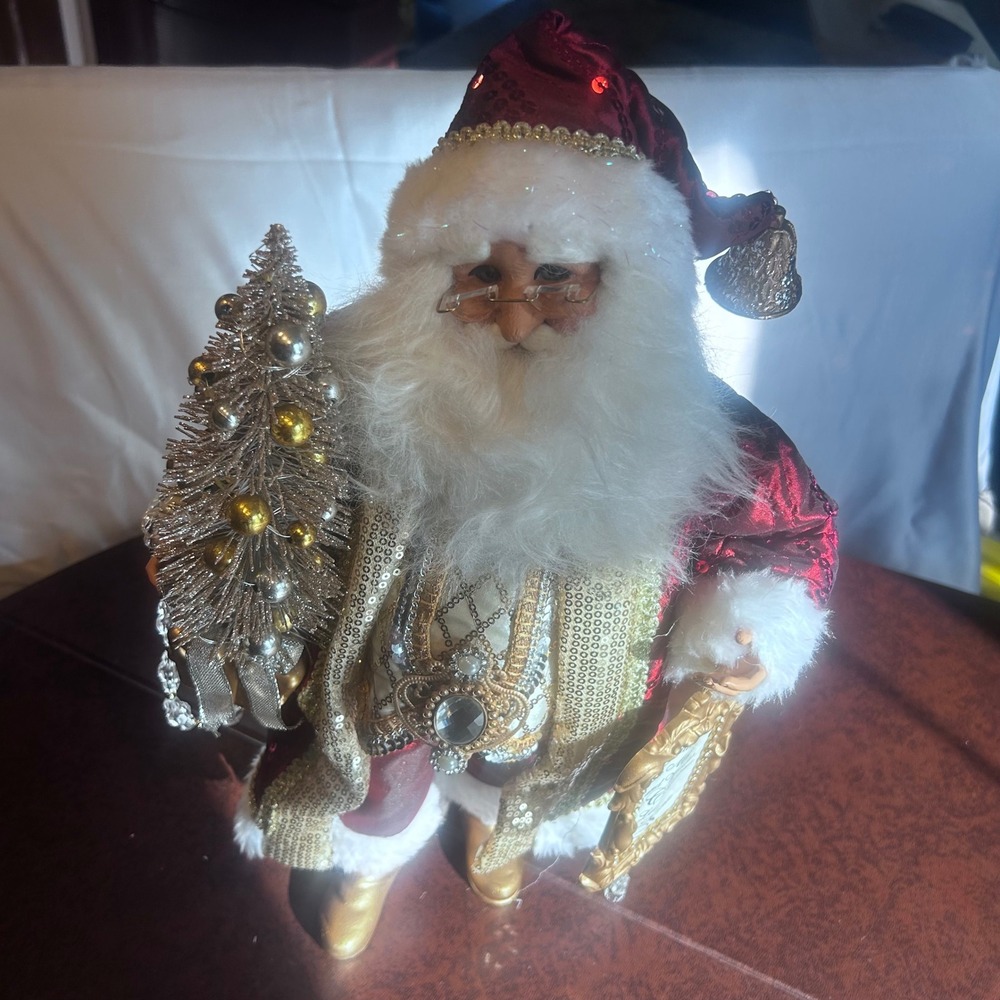 Karen Didion Originals 18" Burgundy Quilted Velvet Santa Christmas Figurine